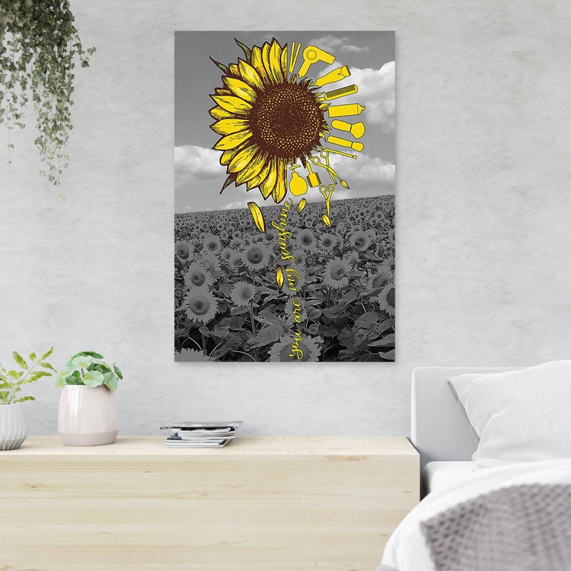 Sunflower - You Are My Sunshine - 1 Piece Rectangle Graphic Art Print On Wrapped Canvas, 14" H x 11" W x 2" D