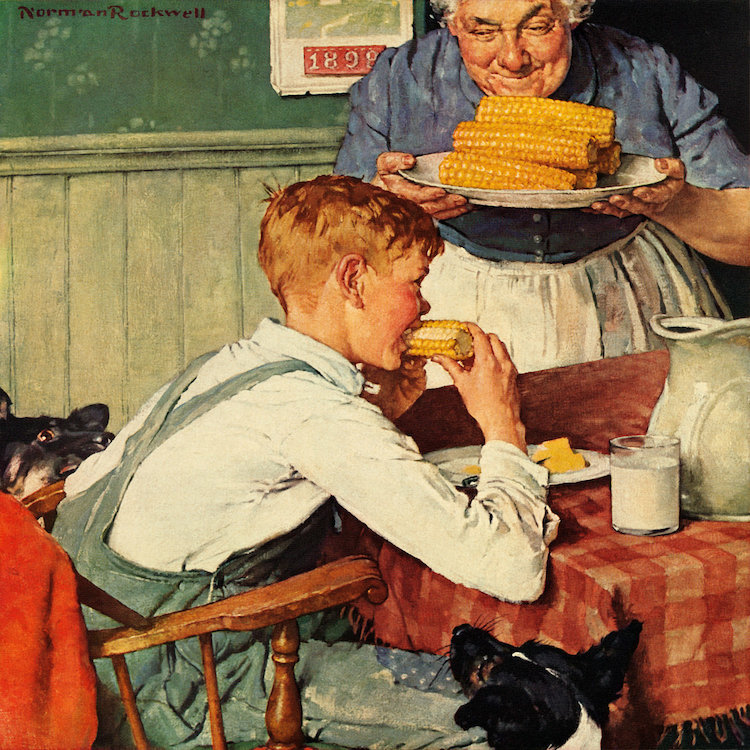 «And Puis Ma, or Grandma apporte« Em In »par Norman Rockwell, reproduction d'art sur toile tendue