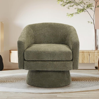Fauteuil d'appoint pivotant en tonneau, fauteuil en chenille rotatif à 360 degrés avec cadre en bois pour le salon