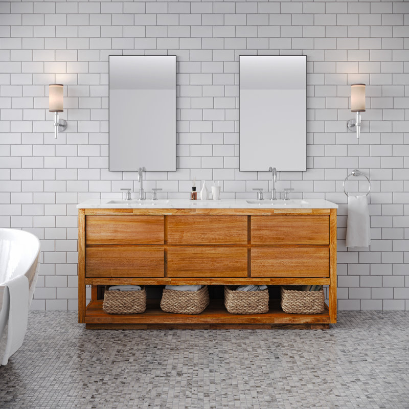 Oakman 72 In. Mango Wood Single Sink Carrara White Marble Countertop Bath Vanity With Satin Gold Faucet, Chrome 