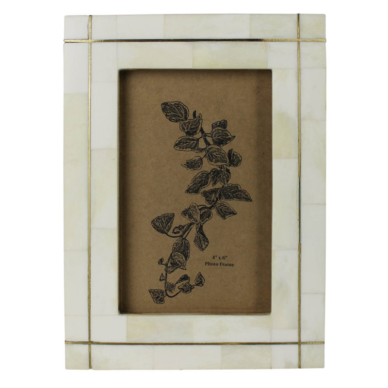 Bone With Brass Grid Frame - 4X6