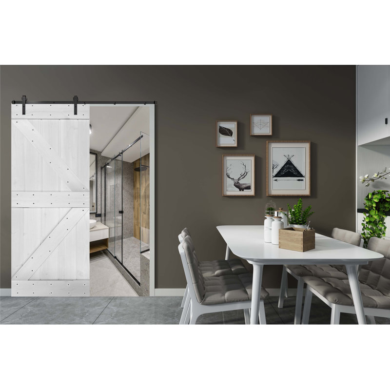 Porte de grange en bois massif DIY 3 en 1 pour chambres, espaces de rangement, placards, 20 po x 84 po, Blanc