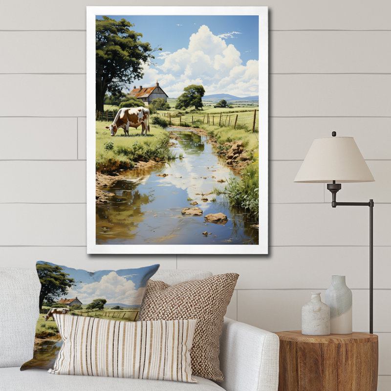 Tamecca Cow Farmstead Serenity, reproduction d'art sur toile, H 20 po x l 12 po x P 1 po, Cadre photo blanc