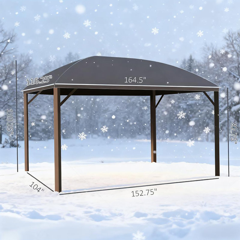 Hgazebo avec rideaux, pavillon avec toit en acier de 164,5 po x l 116,25 po x 110,25 po