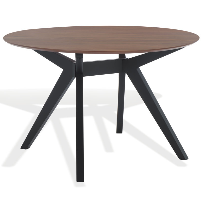 Rhonda Round Wood Dining Table, Walnut, Black