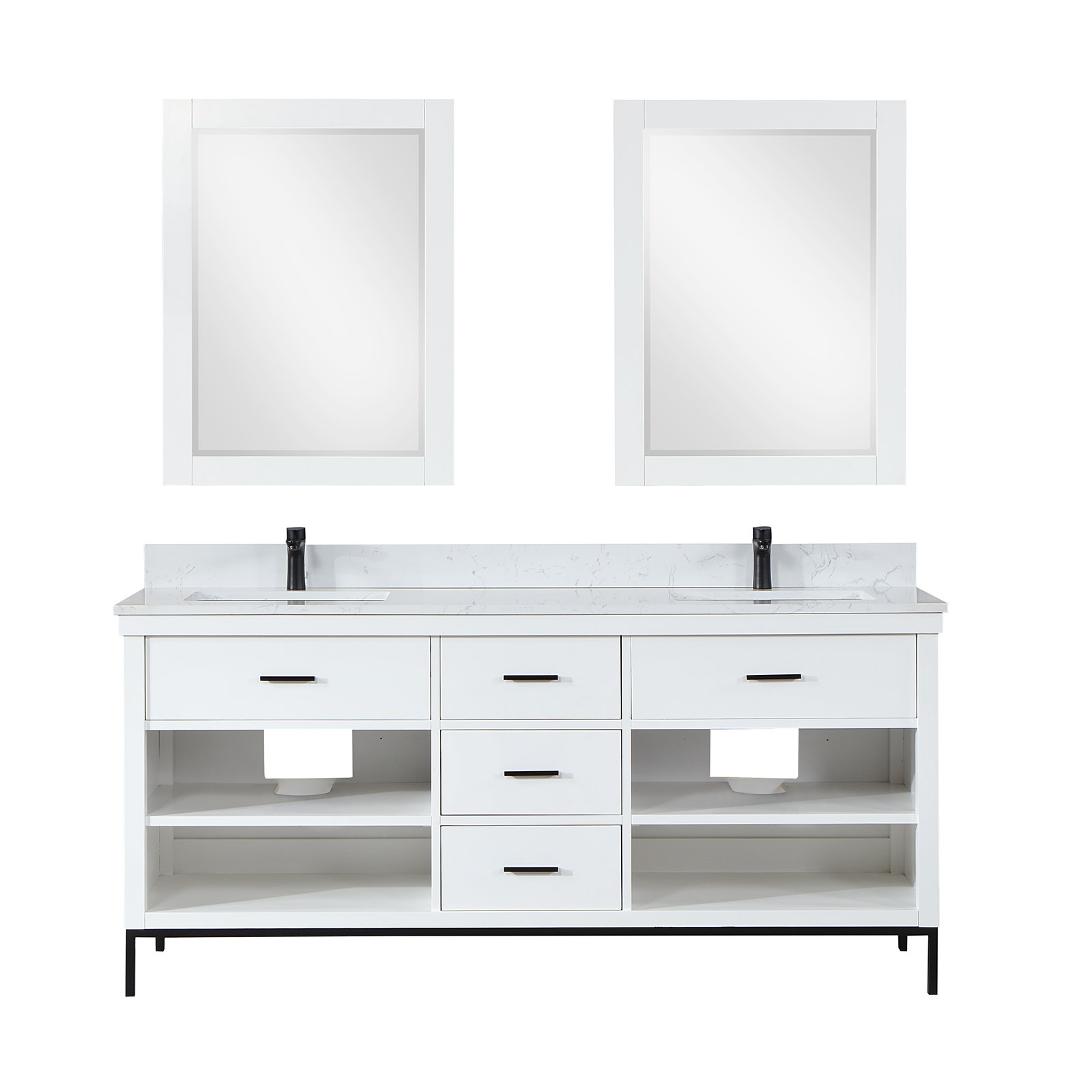 Kesia 72'' Double Bathroom Vanity, Matte Black, White