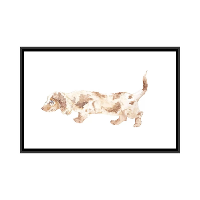 « long-cheveu teckel », impression sur toile, H 18 po x l 26 po x P 1,5 po, Toile avec cadre noir, Pas de tapis