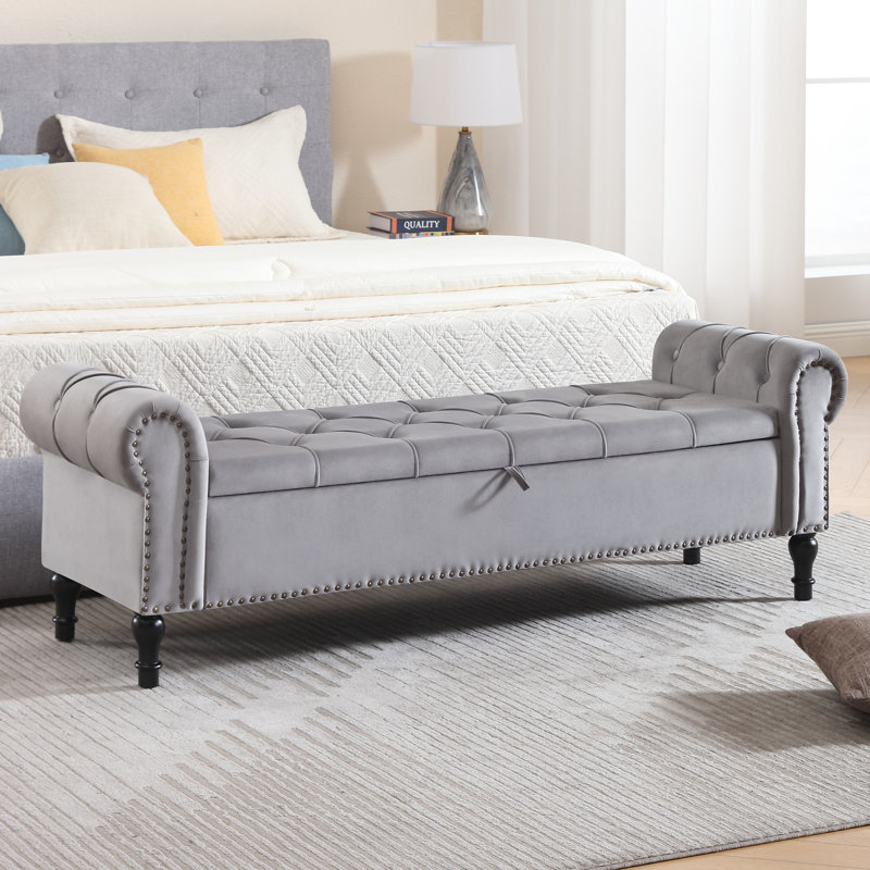 66.9'' Tufted Upholstered Storage Bench, Grey