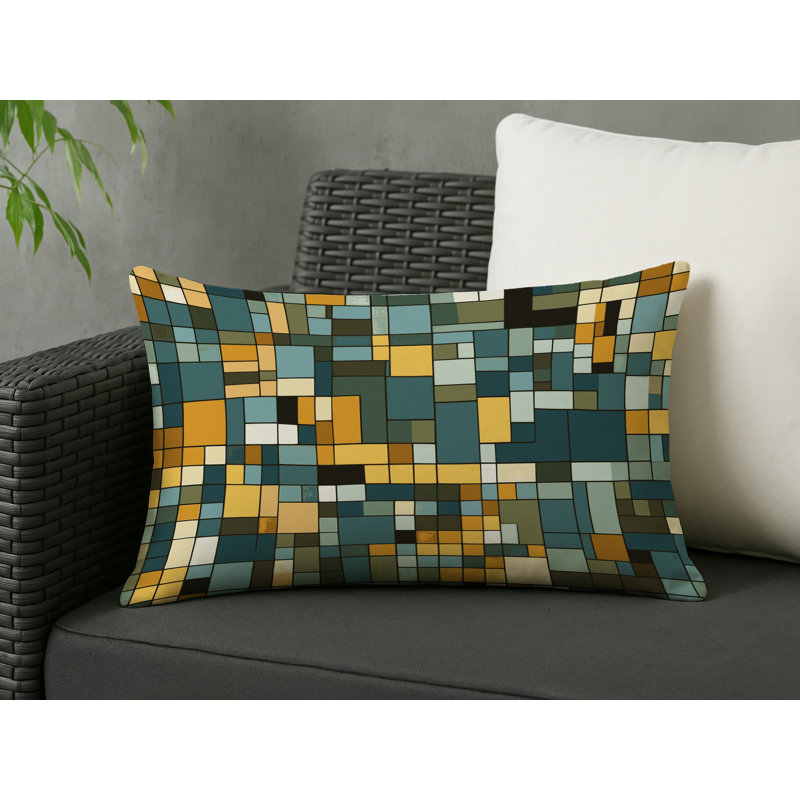 Colored Patchwork Indoor And Outdoor Throw Pillow, Rectangle 25"H x 18"W