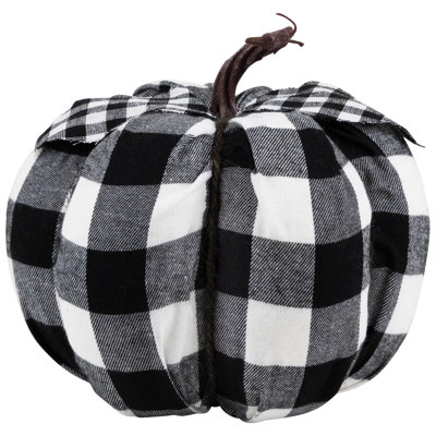 7" Black and White Buffalo Plaid Fall Harvest Tabletop Pumpkin