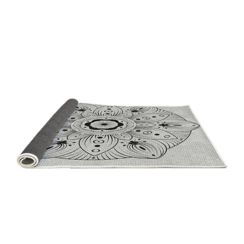 Tapis noir/gris tissé à la machine, Rond 8 pi