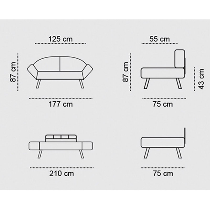 Stylish 2-Seat Sofa-Bed with Multi-Position Arms, Black Metal Frame, Easy Clean Fabric | Dimensions: 69.7 x 34.3 x 34.6 inches | High DNS Foam Filling, Max Weight Capacity: 440 lbs | Perfect for Modern Living Spaces & Industrial Decor