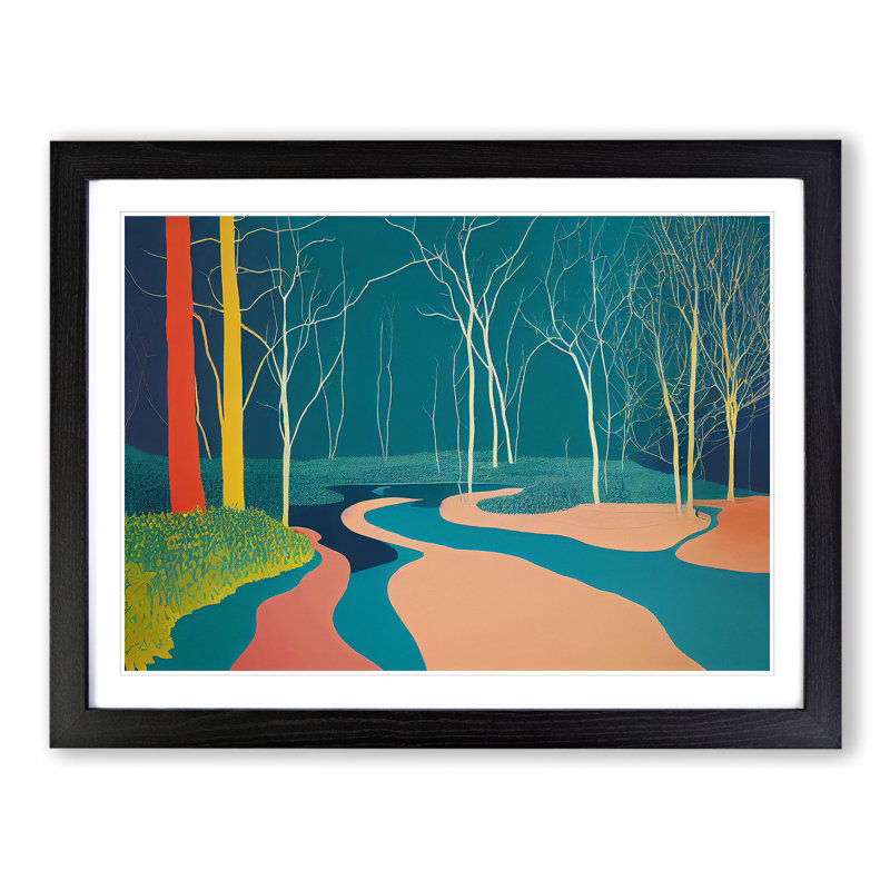 Extravagant Abstract Forest - Single Picture Frame Print, Black, 46cm H x 64cm W x 2cm D