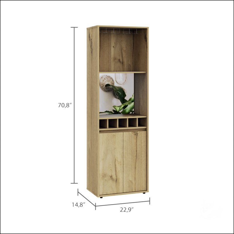 Light Oak 5-Bottle 2-Shelf Bar Cabinet