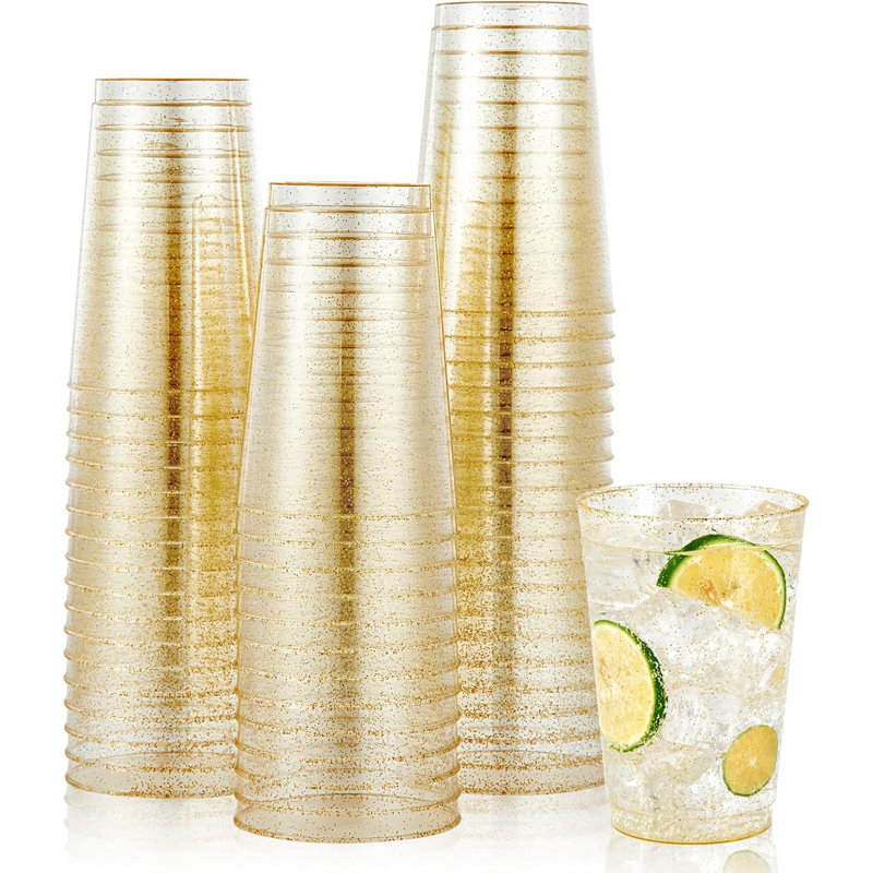 100 Pack 12oz Gold Plastic Cups
