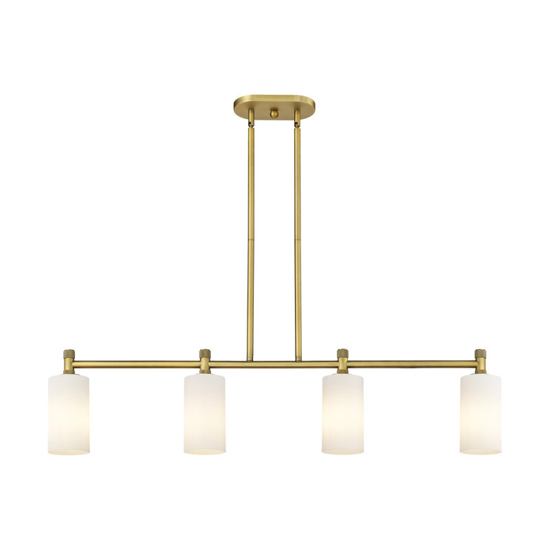 Luminaire suspendu pour îlot 4 lumières Crown Point, H 9,88 po x l 43,75 po x P 3,88 po, Blanc mat, Laiton brossé