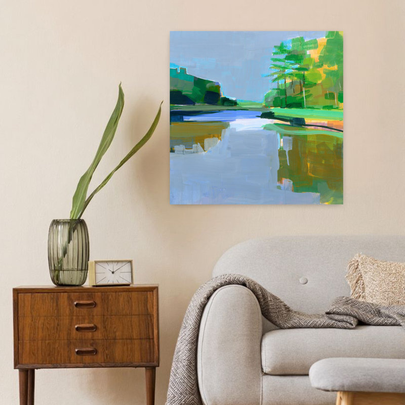 Cutts Island Trail 1, art contemporain de paysage côtier abstrait, H 24 po x l 24 po