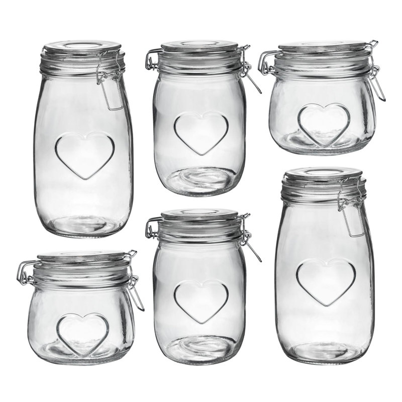 Nicola Spring - Heart Glass Storage Jars - 3 Sizes, Clear/White