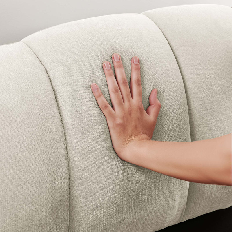 Élégante base de lit tapissier en chenille avec un profil bas et aucun sommier tapissier requis