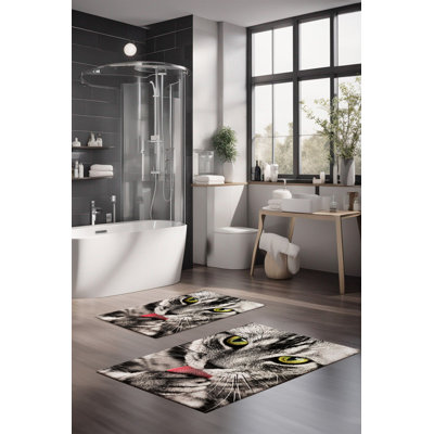 Eakly Luxury Bathmat Set (2 Pieces), 100% Polyester, 16.0 x 23.6 inches & 23.6 x 39.4 inches | Non-Slip Antibacterial Design, 0.3 in Pile Height | Machine Washable, Durable & Easy to Clean | Ideal for Bathroom Décor