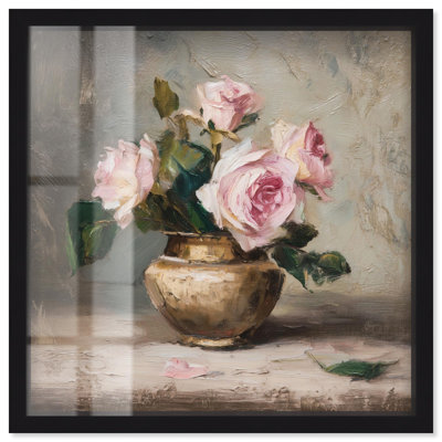 Boîte aux ombres rose avec pétales roses et décor de ferme par Art Remedy