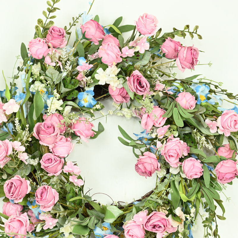 Couronne de fleurs artificielle 24 po en grappe de verdure pour la porte d'entrée Saint-Valentin