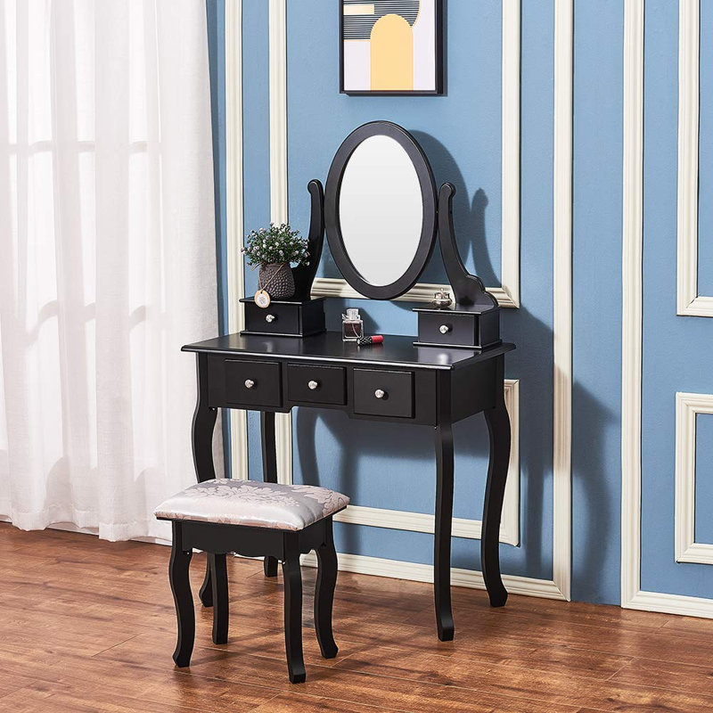 Bomford Dressing Table with Mirror, Black