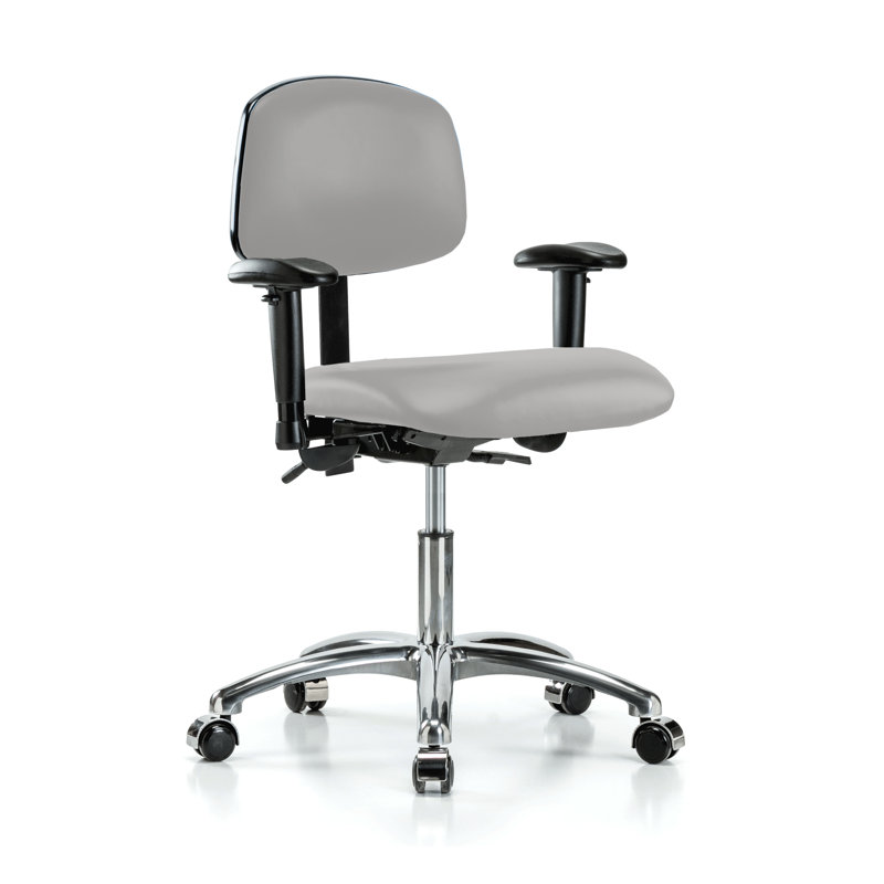 Chaise de travail avec accoudoirs réglables en chrome PERCH | Hauteur du bureau: 17 à 22 po, Vinyl gris
