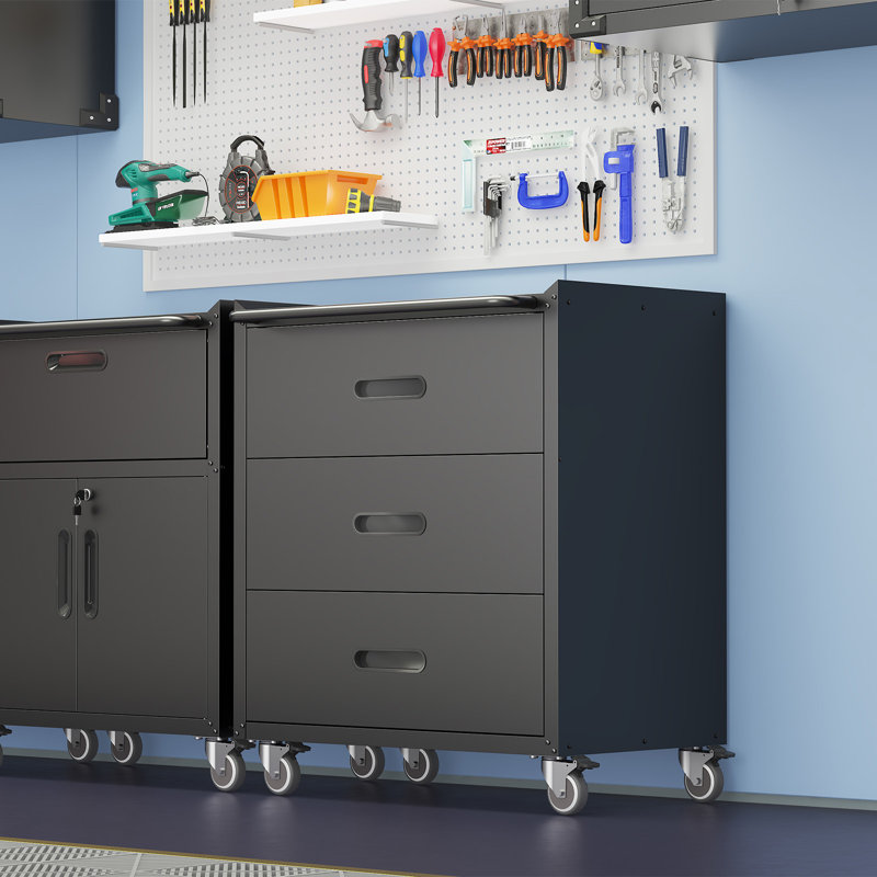 3 Piece Metal Single Storage Cabinet ( 34.6cm H x 29.5cm W x 16.8cm D), Black
