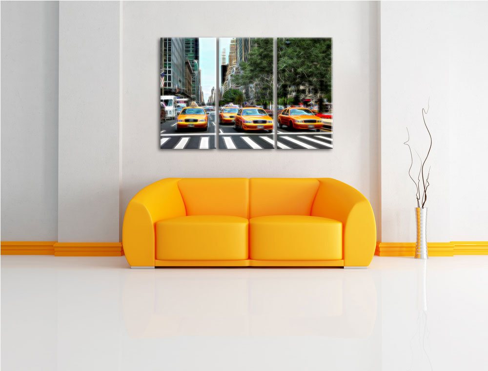 3-tlg. Leinwandbilder-Set „New York Taxi“, Grafikdruck