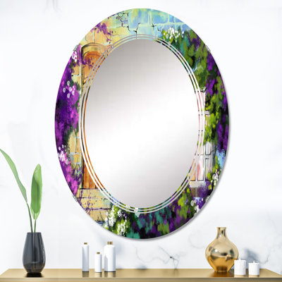 Porte mystérieuse avec mur de pierre coloré II - Miroir mural rétro ovale