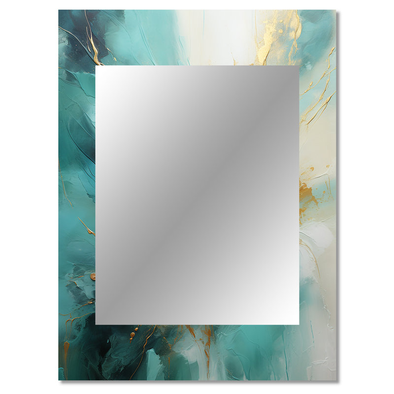 Gold And Teal Aurora Harmony II - Abstract Spirals Wall Mirror, Modern Decorative Mirror, Printed Metal Art, 40" x 30"