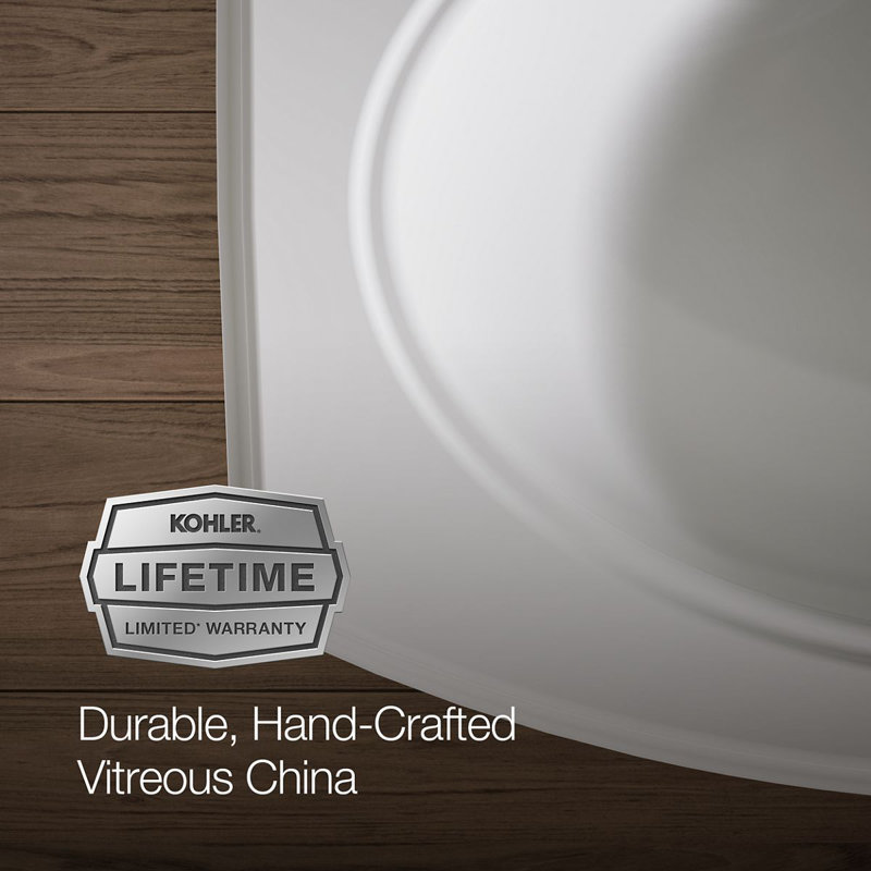 Pinoir® Vitreous China U-Shaped Semi-Pedestal Bathroom Sink with Overflow, White, 8" Centers