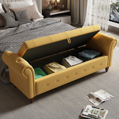 Banc de lit luxueux en velours avec grand rangement, parfait pour la vie contemporaine et pour optimiser l'espace