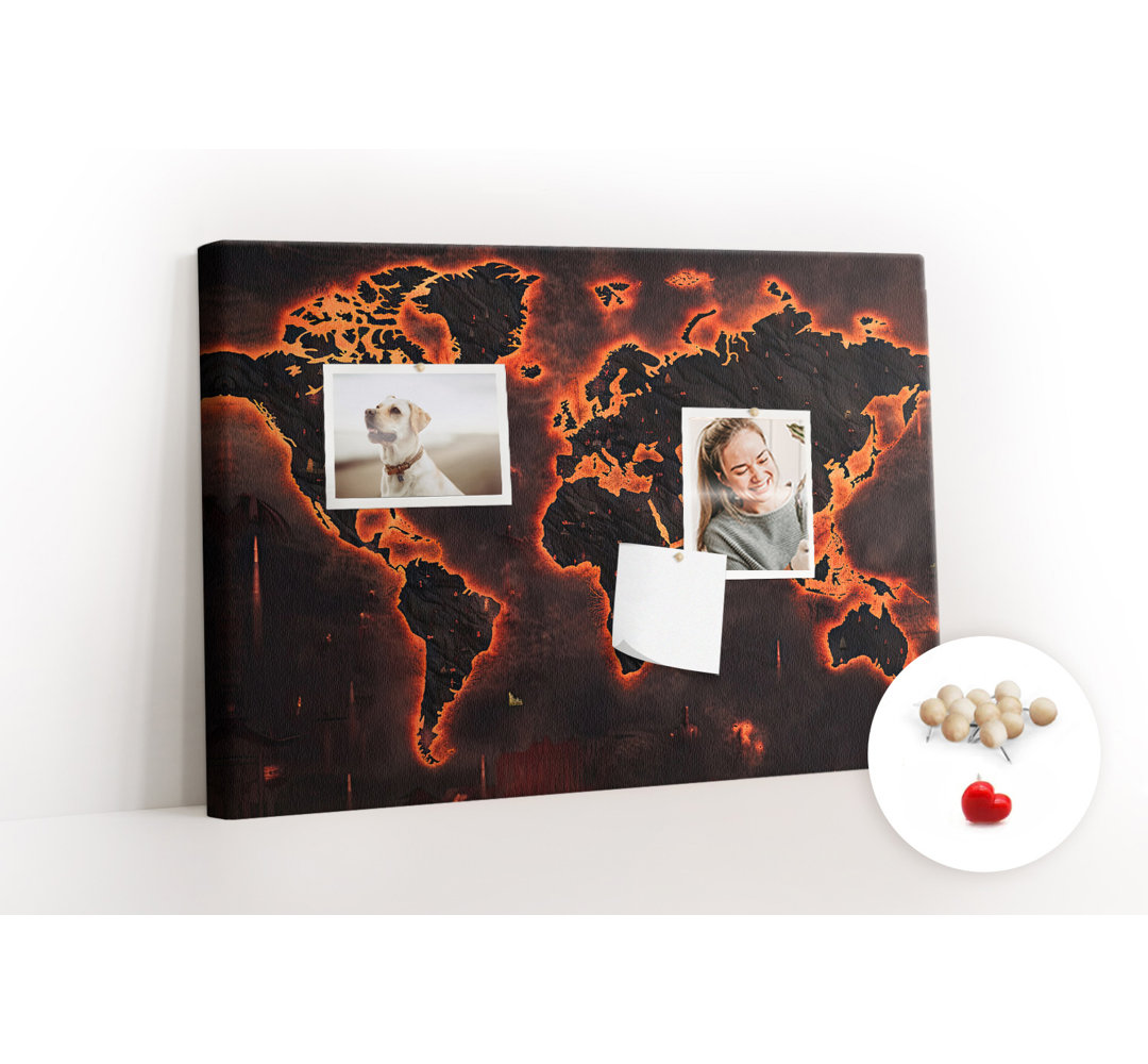 Wall Mounted bulletin board print wall art notice boards decorative corkboard Map of the world