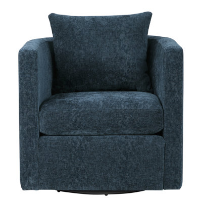 Chaise pivotante bleu marine, revêtue de tissu doux pour la famille et les animaux de compagnie, coussin à ressorts ensachés, pièces réversibles en tissu de révolution à 360 degrés, tour