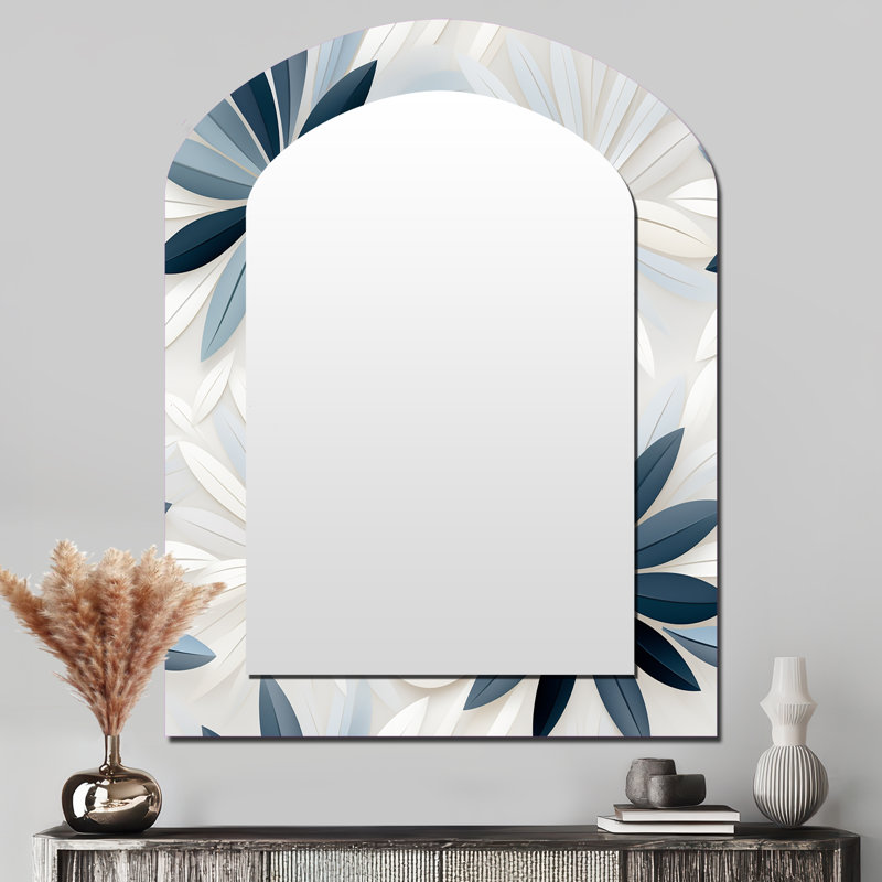 Nordic Tranquility - Geometric Arch Decorative Mirror, Modern Asymmetrical Wall Mirror, Printed Metal Art, 43" x 33"