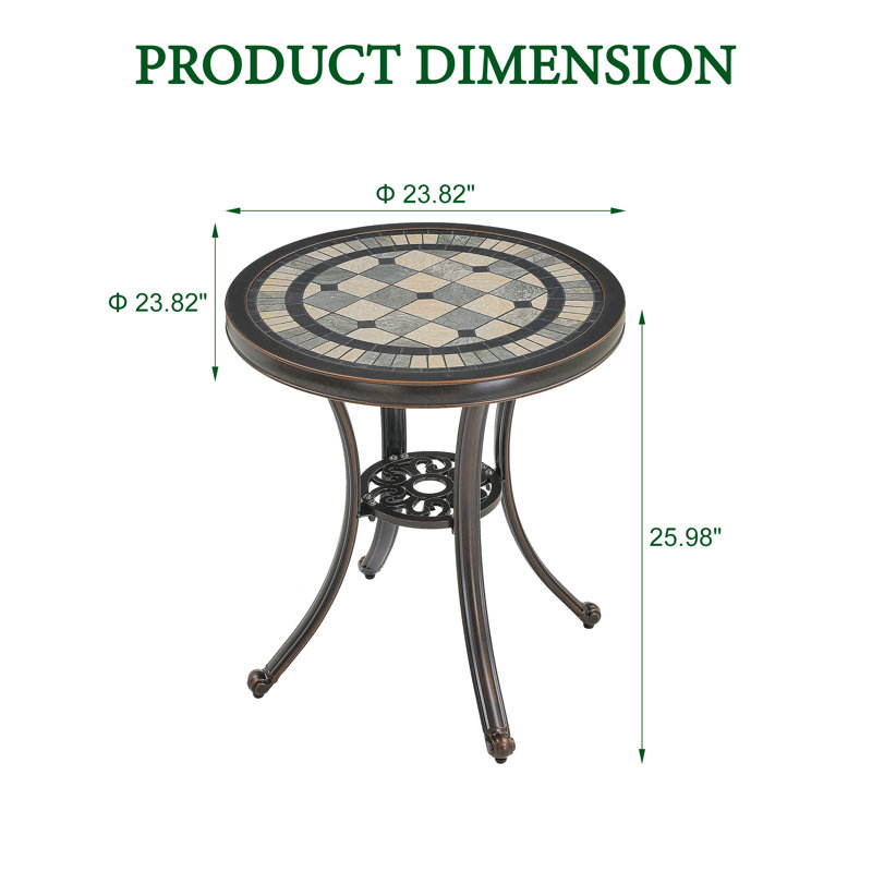 Table de bout ronde en métal pour l'extérieur, l 23,82 po x P 23,82 po, Bronze