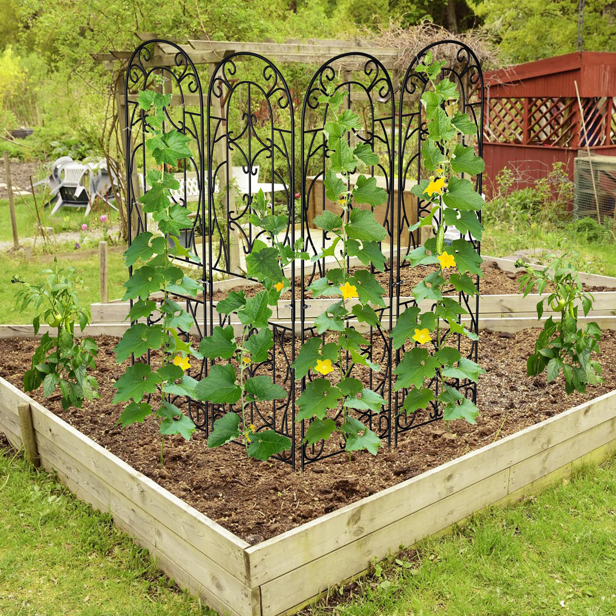 Glade Green Tall Metal Planters Handmade & Lightweight, Outdoor with Drainage