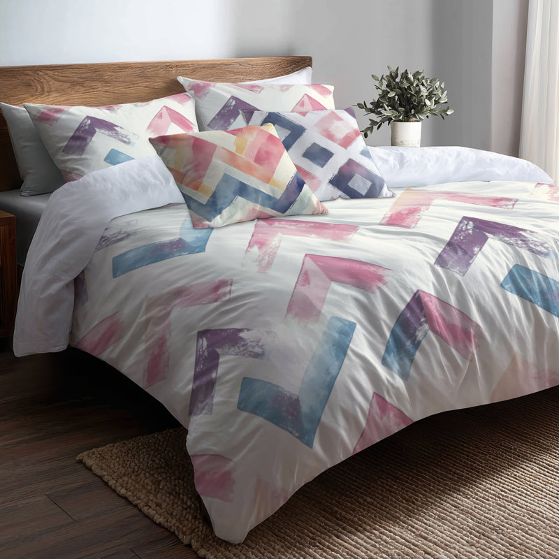 Ensemble de literie à motif géométrique pour enfants - Ensemble de housse de couette et de coussin décoratif Soft Zigzags