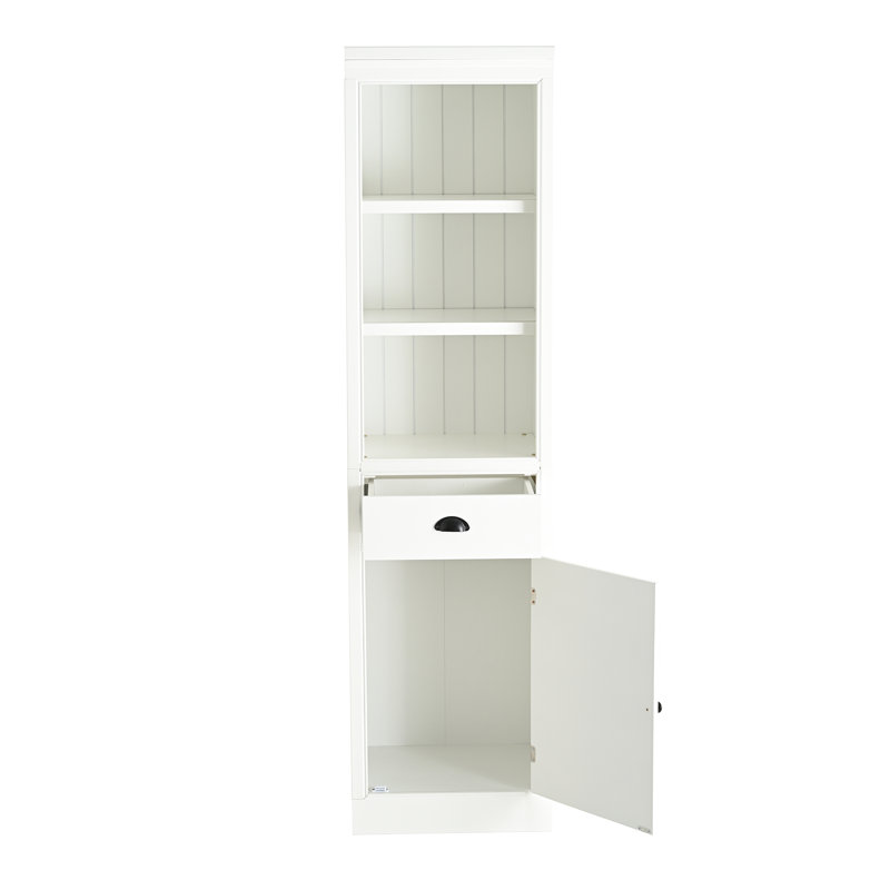 Bibliothèque blanche autoportante à 5 niveaux, tiroir et armoire, finition peinte rétro, entretien facile, salle d'étude pour salle de bain
