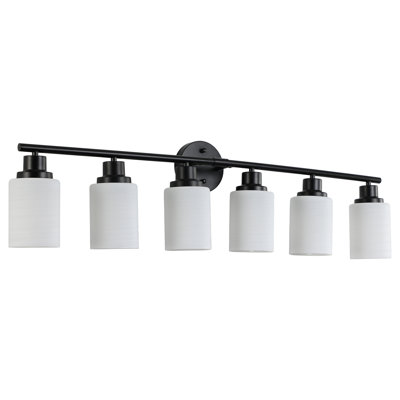 Miroir de salle de bain à 6 ou 6 salles de bain, verre blanc givré et cadre en fer noir, applique murale moderne pour la chambre à coucher et la salle de bain, applique à économie d'énergie, salle d'eau, installation