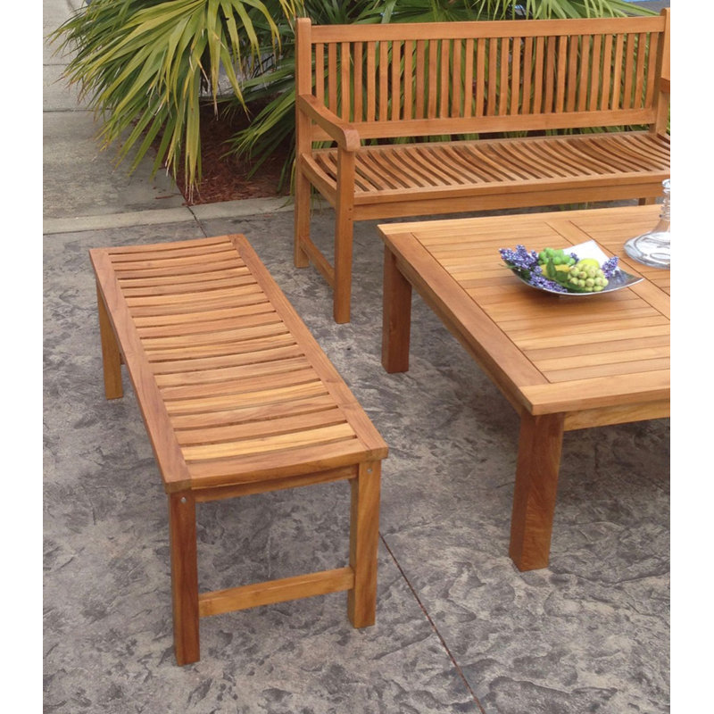 Santa Monica Outdoor Teak Dining Bench, 18" H x 49" W x 21" D