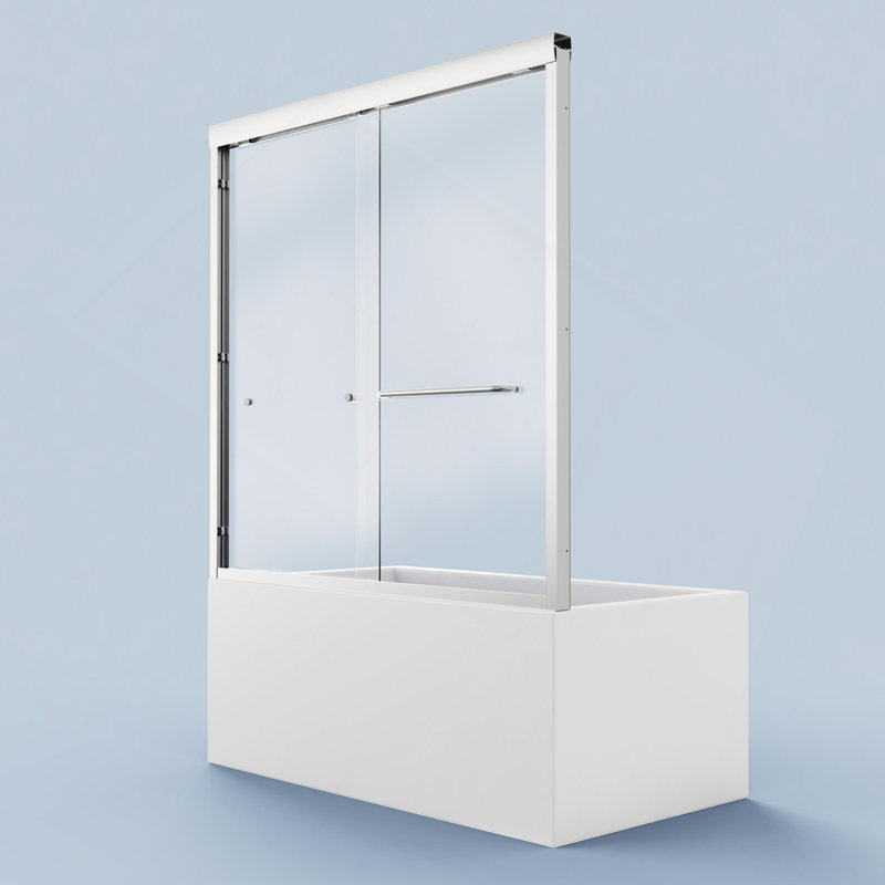 56"-60"W Semi-Frameless Double Sliding Tub Door, Bathtub Shower, 1/4" (6Mm) Thick SGCC Tempered Glass Door, Chrome