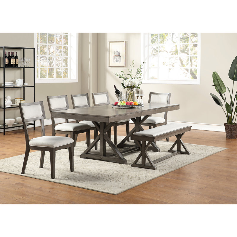 Banc de salle à manger contemporain gris cendré avec structure en bois massif et coussin en placage