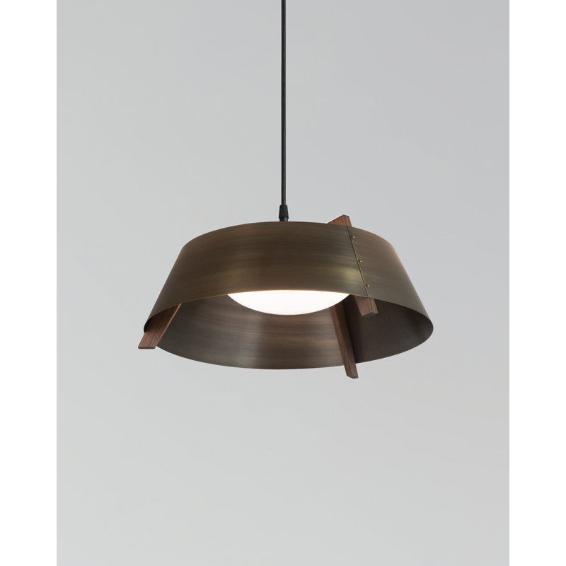 Luminaire suspendu unique à 1 lumière DEL Casia, H 5,5 po x l 14,25 po x P 14,25 po, Laiton vieilli, Noyer