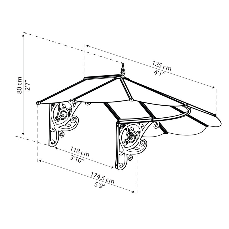 Palram - Canopia Lily Polycarbonate Clear Stationary Dome Door and Window Awning, 31.4" H x 72" W x 48" D