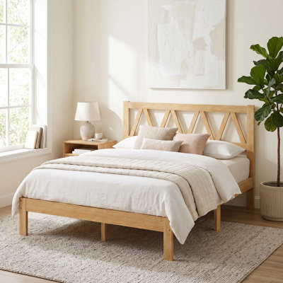 Solid Wood Queen Size Platform Bed Frame, No Box Spring Needed, Natural