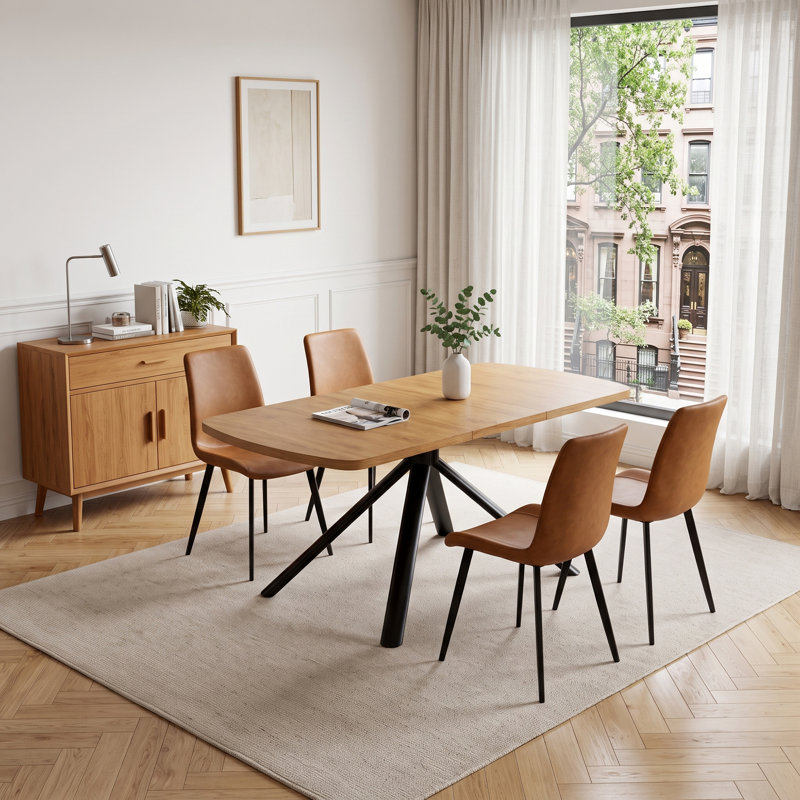 Ensemble de salle à manger 5 pièces, table en chêne et chaises rembourrées, Brun