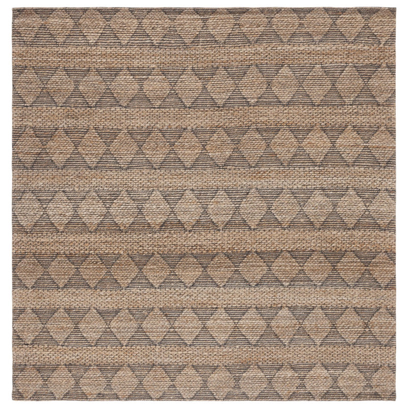 Tapis naturel / noir Irline en fibre naturelle 551, Carré 6 pi